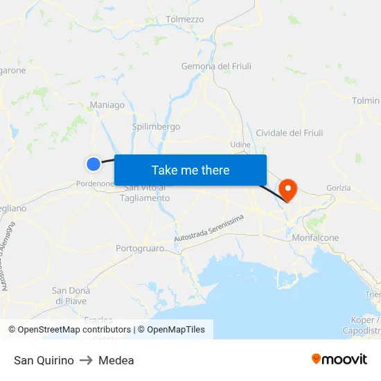 San Quirino to Medea map