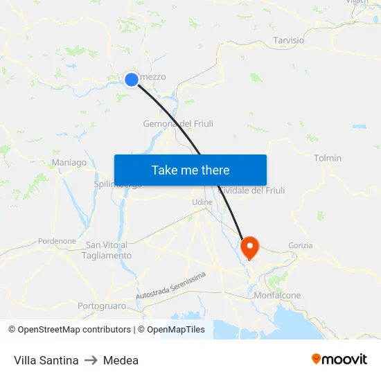 Villa Santina to Medea map