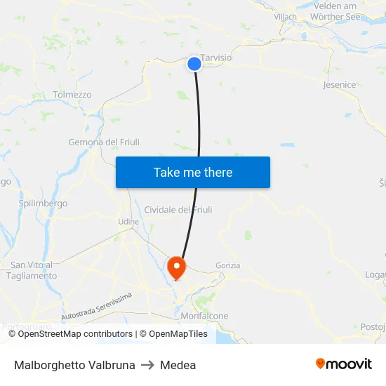 Malborghetto Valbruna to Medea map