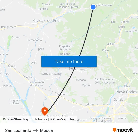 San Leonardo to Medea map