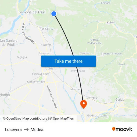 Lusevera to Medea map