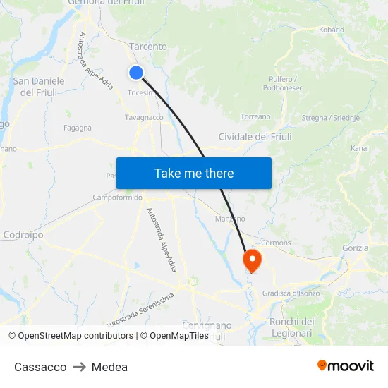 Cassacco to Medea map
