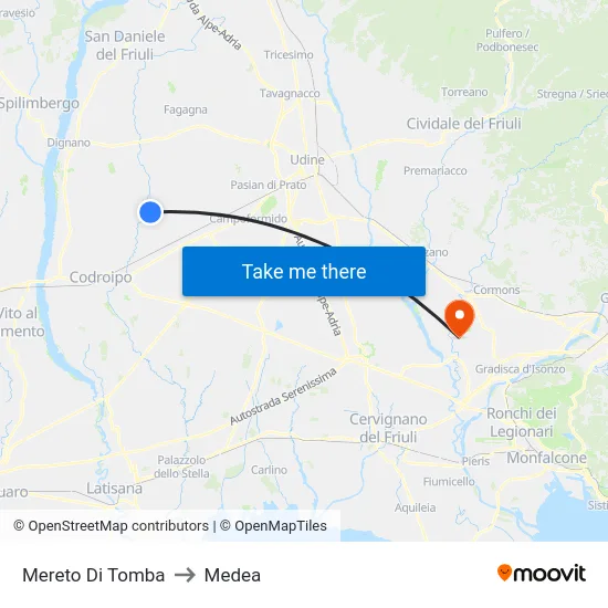 Mereto Di Tomba to Medea map