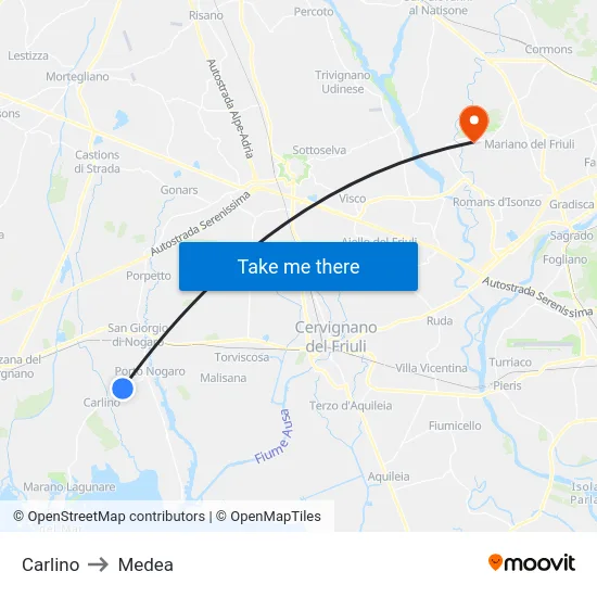 Carlino to Medea map