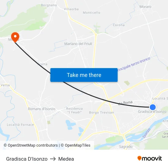 Gradisca D'Isonzo to Medea map