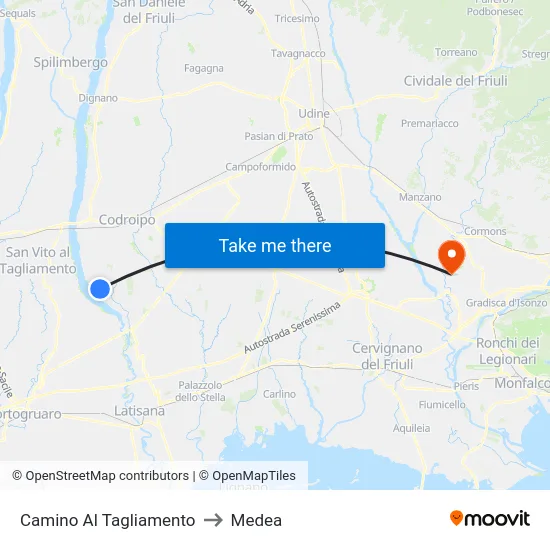 Camino Al Tagliamento to Medea map