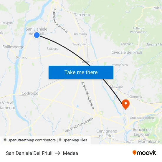 San Daniele Del Friuli to Medea map