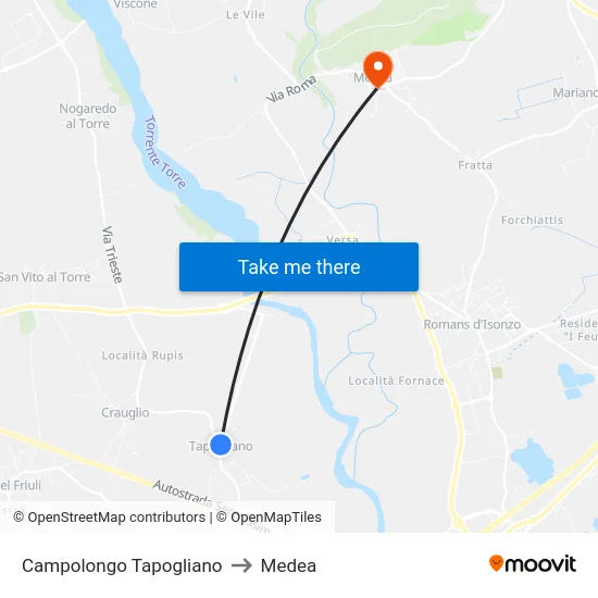 Campolongo Tapogliano to Medea map