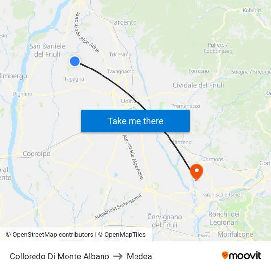Colloredo Di Monte Albano to Medea map