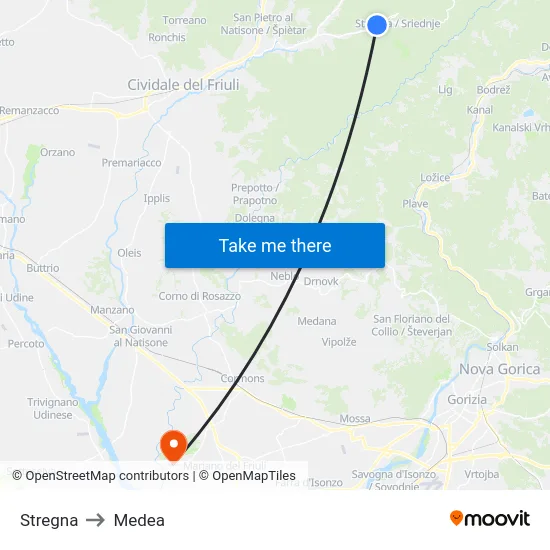 Stregna to Medea map
