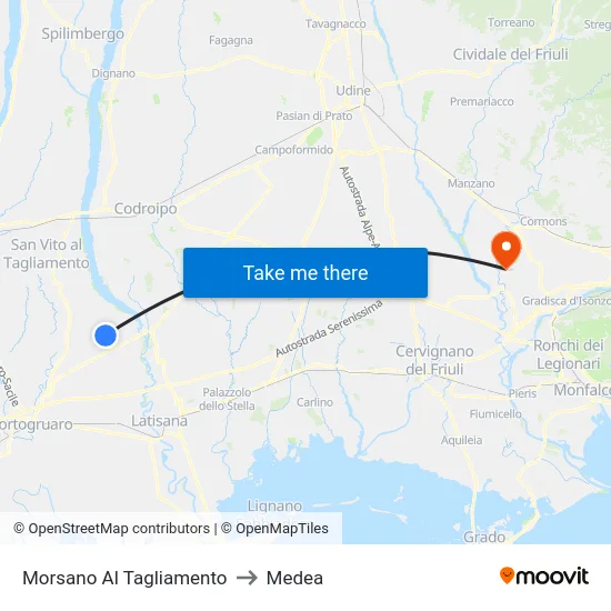 Morsano Al Tagliamento to Medea map
