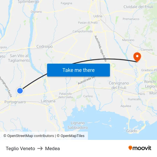 Teglio Veneto to Medea map