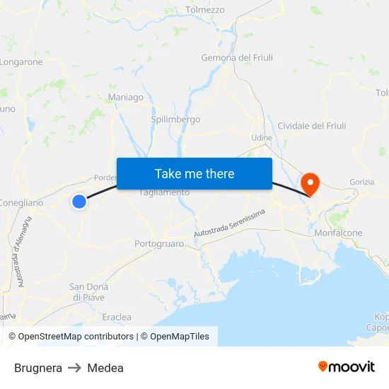 Brugnera to Medea map