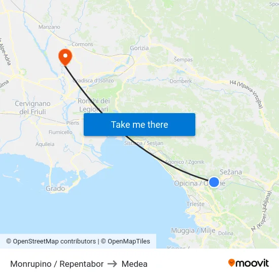 Monrupino / Repentabor to Medea map