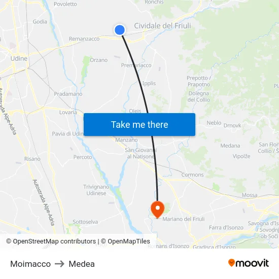 Moimacco to Medea map