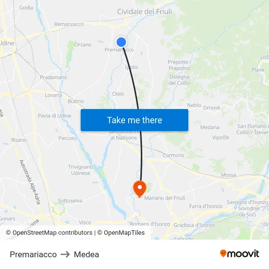 Premariacco to Medea map
