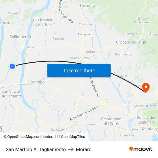 San Martino Al Tagliamento to Moraro map