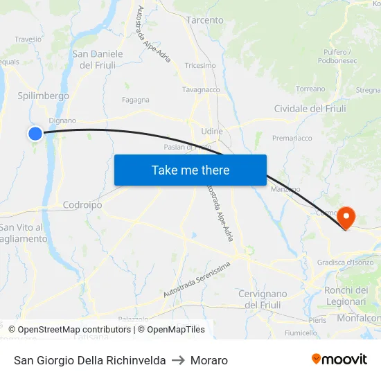 San Giorgio Della Richinvelda to Moraro map