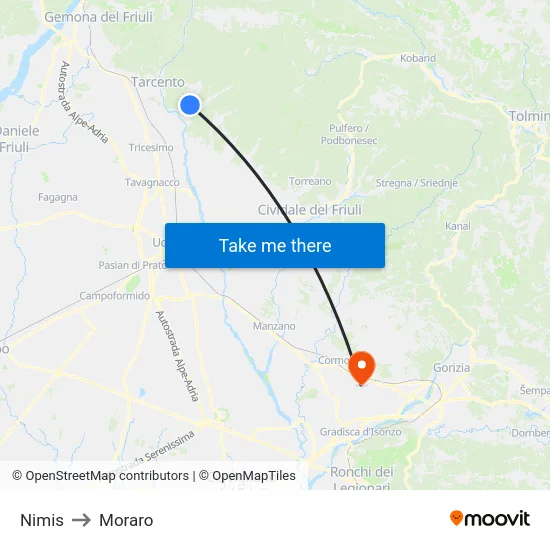 Nimis to Moraro map