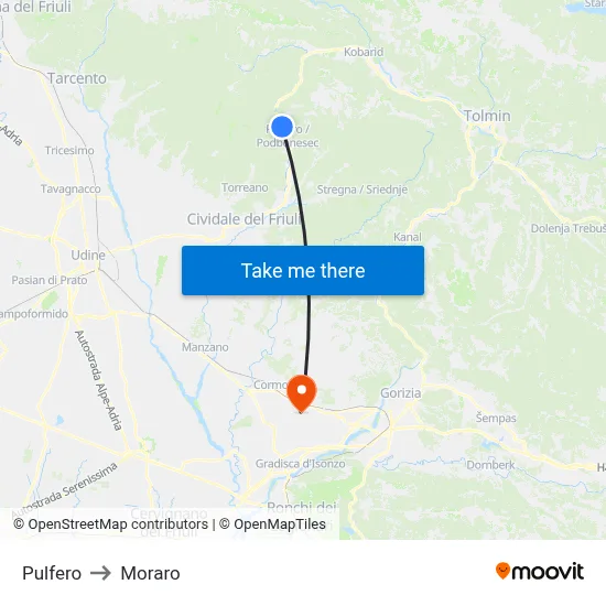 Pulfero to Moraro map