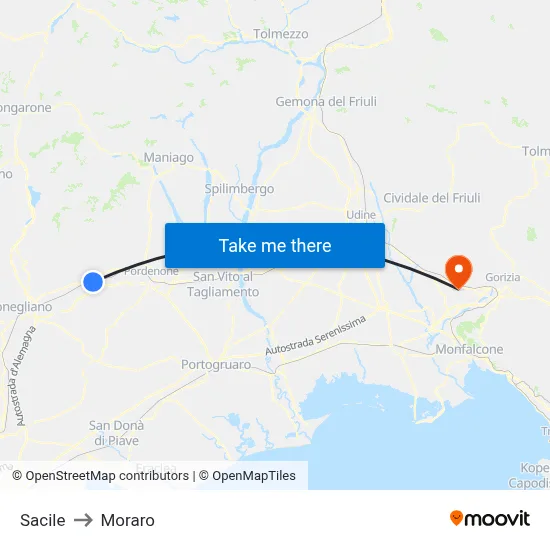 Sacile to Moraro map