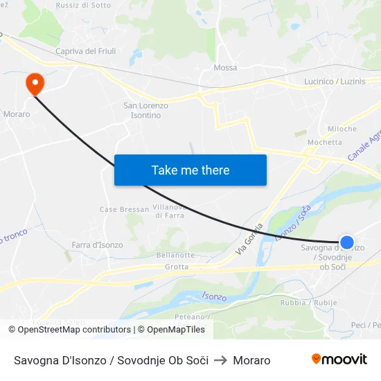 Savogna D'Isonzo / Sovodnje Ob Soči to Moraro map