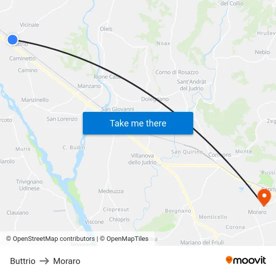 Buttrio to Moraro map