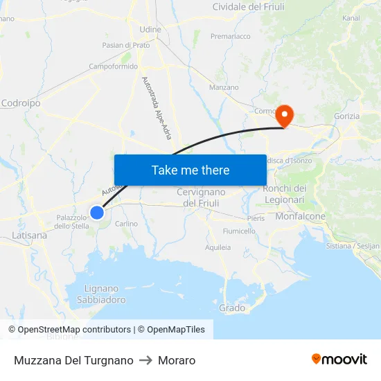 Muzzana Del Turgnano to Moraro map