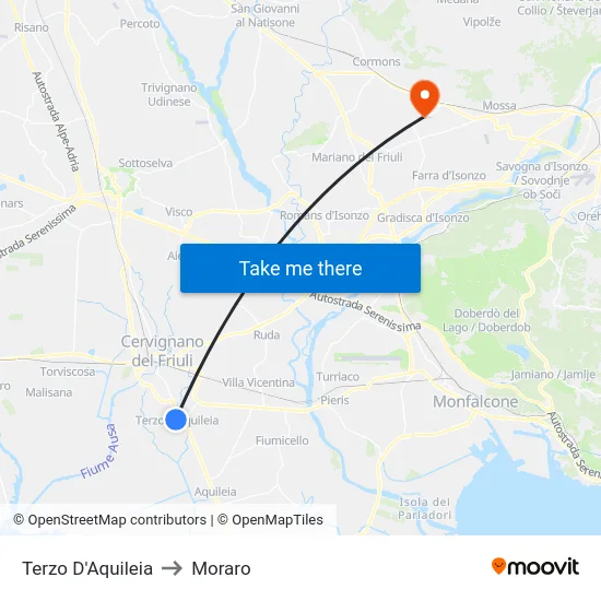 Terzo D'Aquileia to Moraro map
