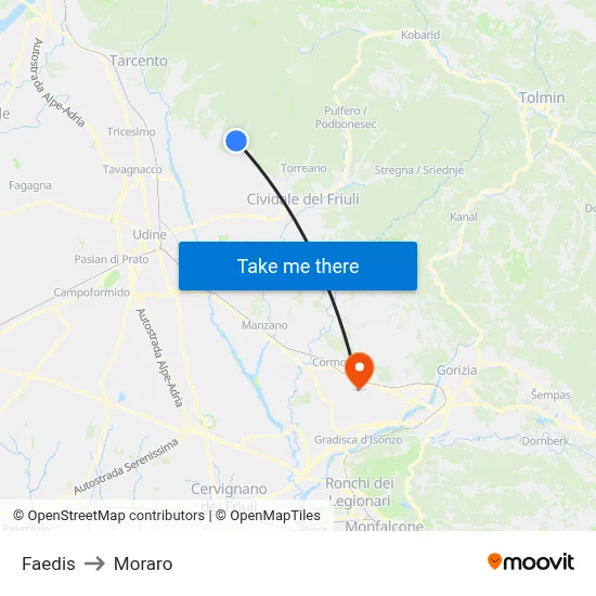 Faedis to Moraro map