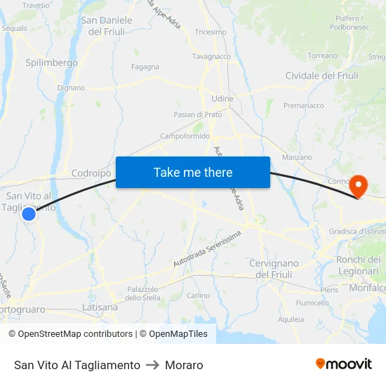 San Vito Al Tagliamento to Moraro map