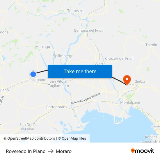 Roveredo In Piano to Moraro map
