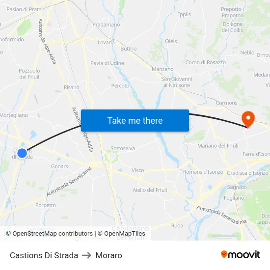 Castions Di Strada to Moraro map