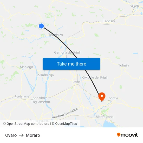 Ovaro to Moraro map