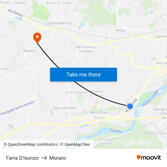Farra D'Isonzo to Moraro map