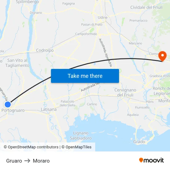 Gruaro to Moraro map