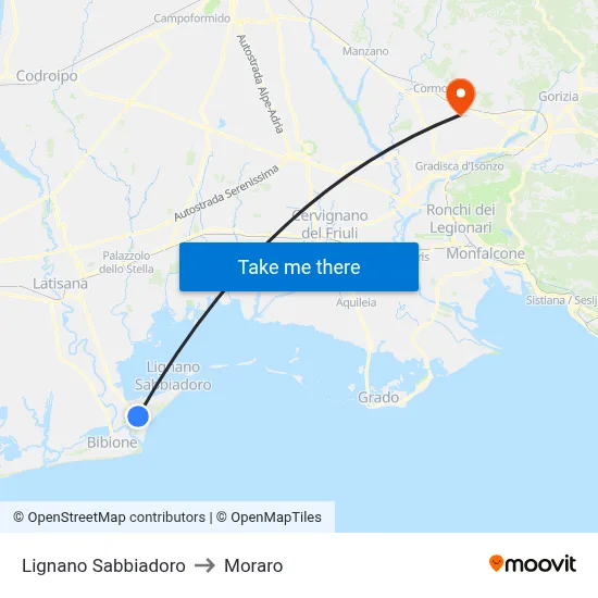 Lignano Sabbiadoro to Moraro map