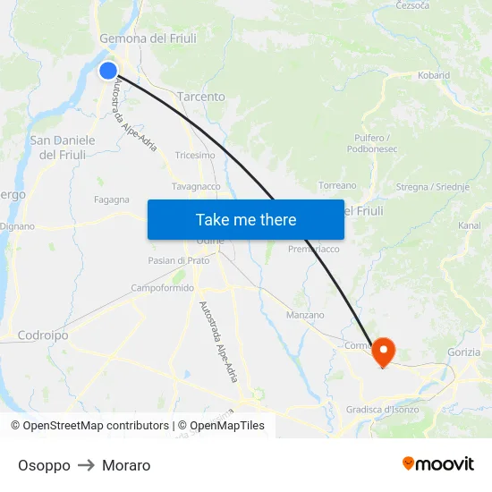 Osoppo to Moraro map