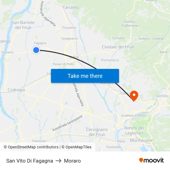 San Vito di Fagagna to Moraro map