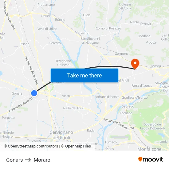 Gonars to Moraro map