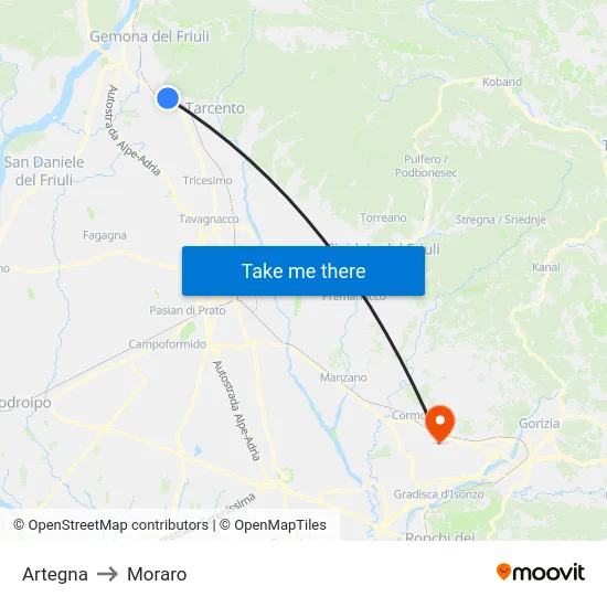 Artegna to Moraro map