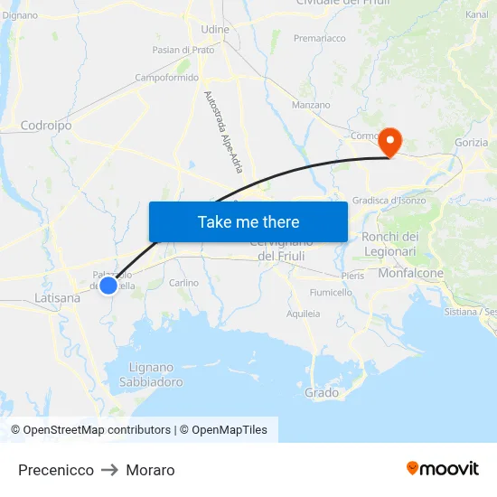Precenicco to Moraro map