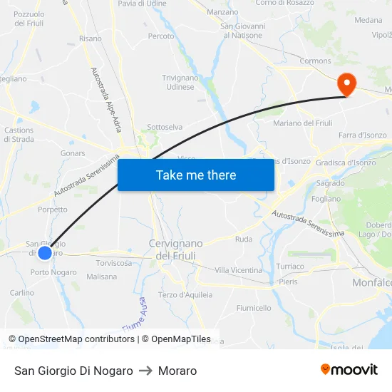 San Giorgio Di Nogaro to Moraro map