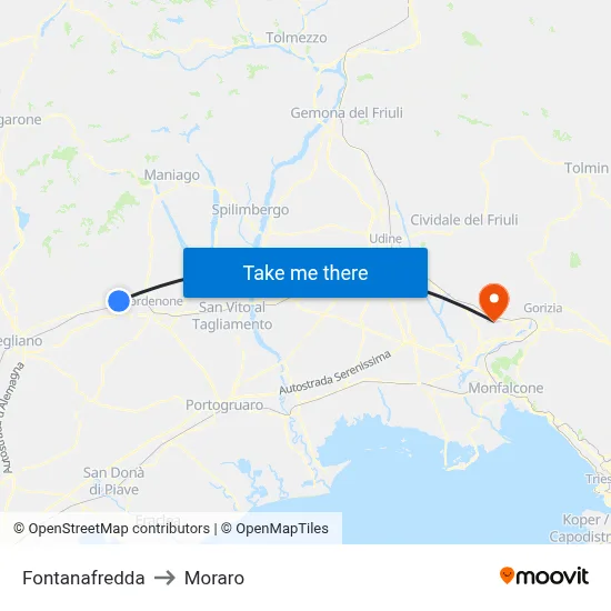 Fontanafredda to Moraro map