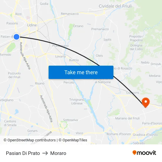Pasian Di Prato to Moraro map
