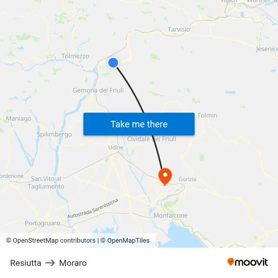 Resiutta to Moraro map