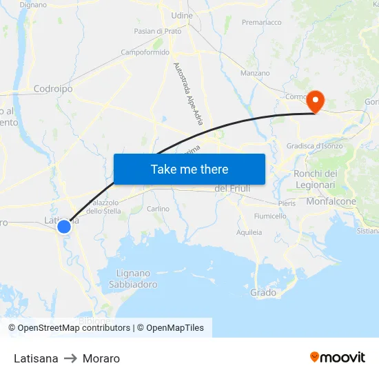 Latisana to Moraro map