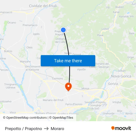 Prepotto / Prapotno to Moraro map