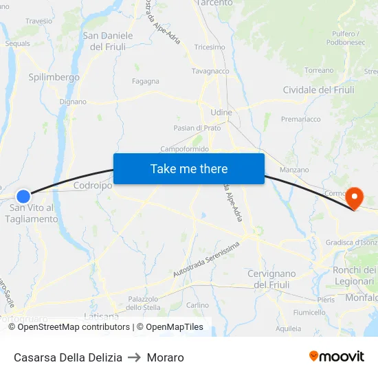 Casarsa Della Delizia to Moraro map