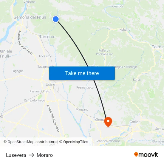 Lusevera to Moraro map